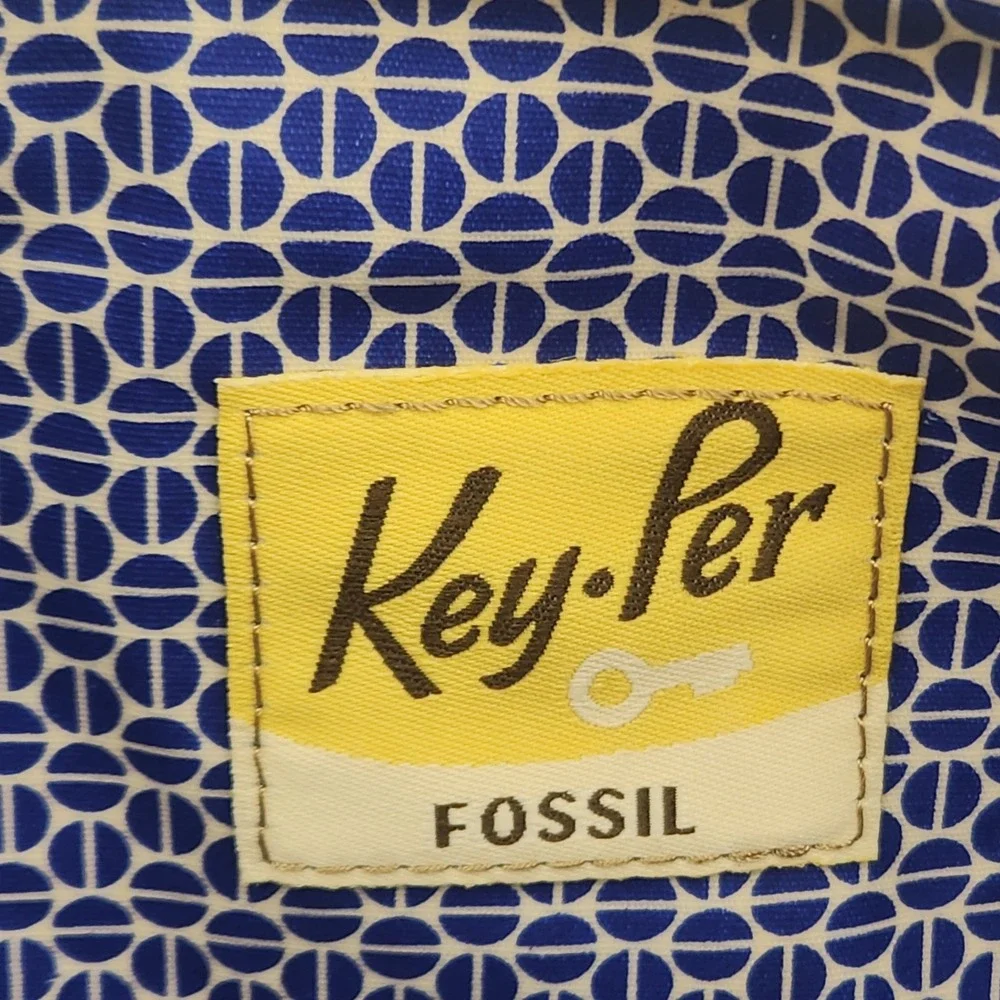 Fossil Key-Per Canvas Cosmetic Bag Zip Pouch‎ Cream Blue Graphic Print